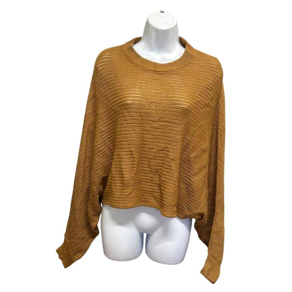 DIADORA Luxe Collection Ribbed Knit Cropped Batwing Mustard Gold Sweater Size M